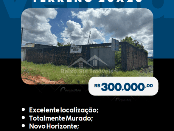 Terreno Amplo no Bairro Novo Horizonte Valença BA: 400m², Murado, Avenida Principal